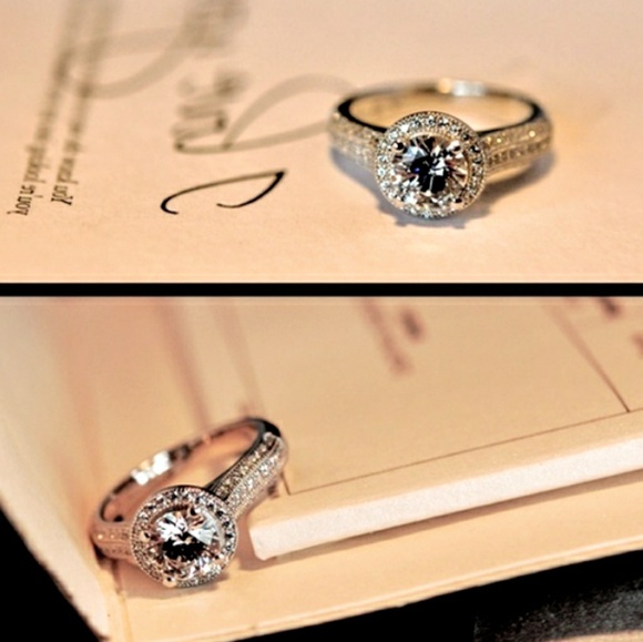 Brilliant Cut Halo Pave Diamonds Vintage Ring - Picture 2 of 6